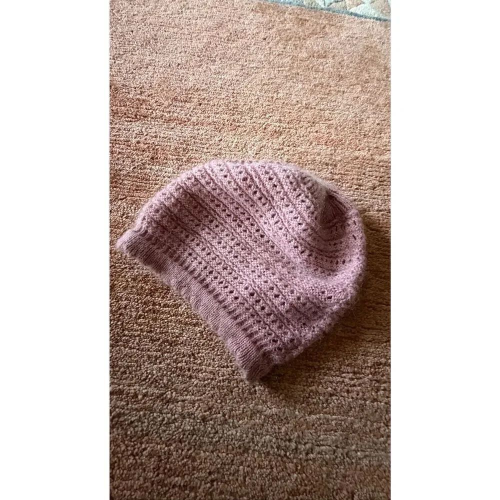 Italian Mohair Blend Pink Slouchy Beanie Wool Knit Hat Soft Cozy